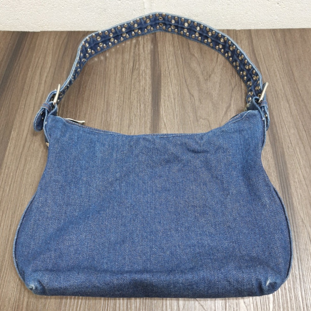 Kaela Blue Denim Studded Hobo Shoulder Bag Y2K Grommet Strap Vintage Style - Picture 2 of 8